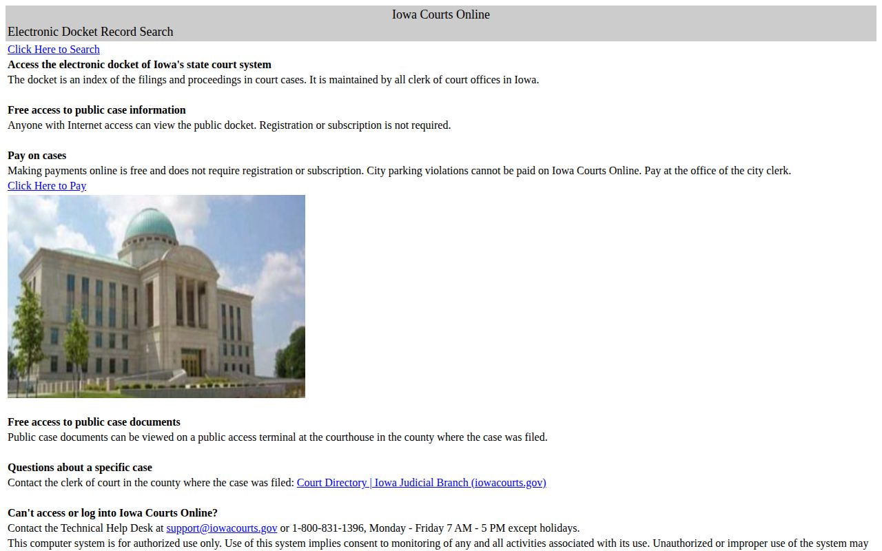 Iowa Courts Online search for Calhoun County arrest case dispositions
